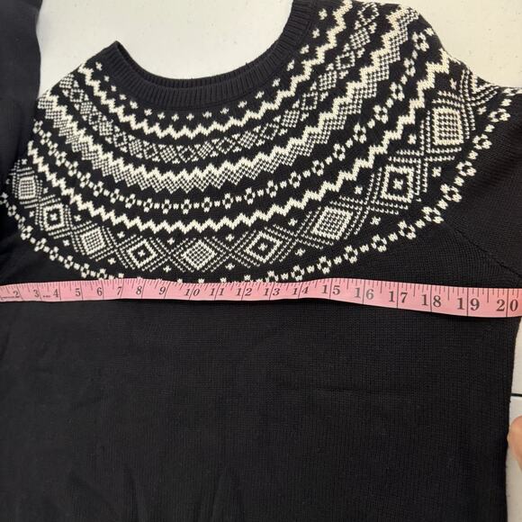 Talbots Nordic Knit Sweater Women's Large Black White Fair Isle Winter Holidays - Picture 8 of 11